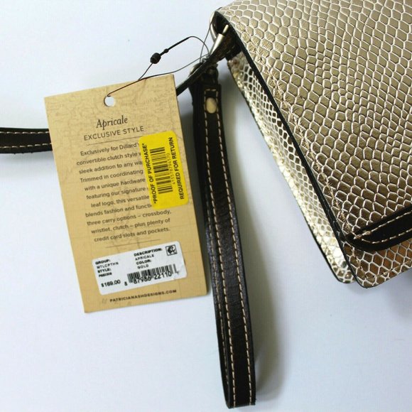 Patricia Nash Gold Metallic Python Apricale Crossbody Wristlet Clutch Bag Purse - Picture 12 of 12